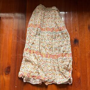 Cleobella Floral Tiered Midi Skirt in Cream, Red & Green